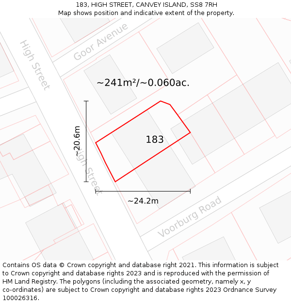 183, HIGH STREET, CANVEY ISLAND, SS8 7RH: Plot and title map