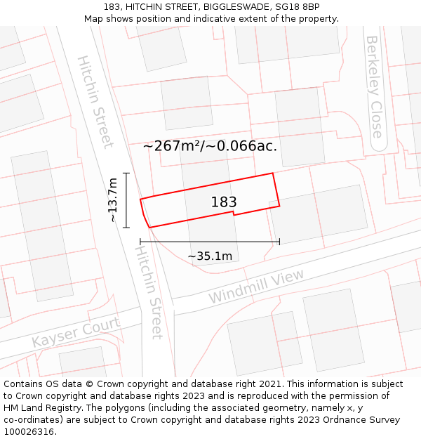 183, HITCHIN STREET, BIGGLESWADE, SG18 8BP: Plot and title map