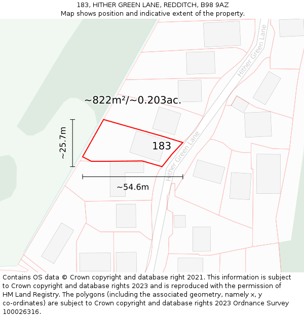 183, HITHER GREEN LANE, REDDITCH, B98 9AZ: Plot and title map