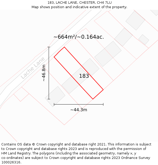 183, LACHE LANE, CHESTER, CH4 7LU: Plot and title map