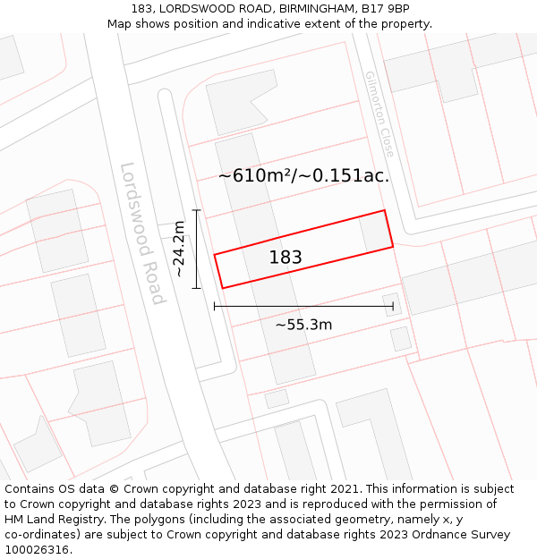 183, LORDSWOOD ROAD, BIRMINGHAM, B17 9BP: Plot and title map