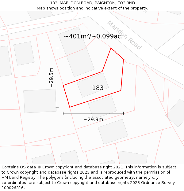 183, MARLDON ROAD, PAIGNTON, TQ3 3NB: Plot and title map
