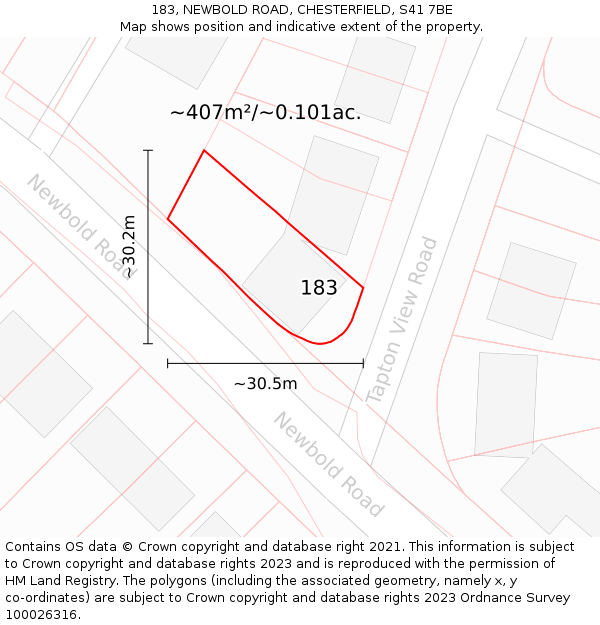 183, NEWBOLD ROAD, CHESTERFIELD, S41 7BE: Plot and title map