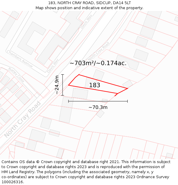 183, NORTH CRAY ROAD, SIDCUP, DA14 5LT: Plot and title map