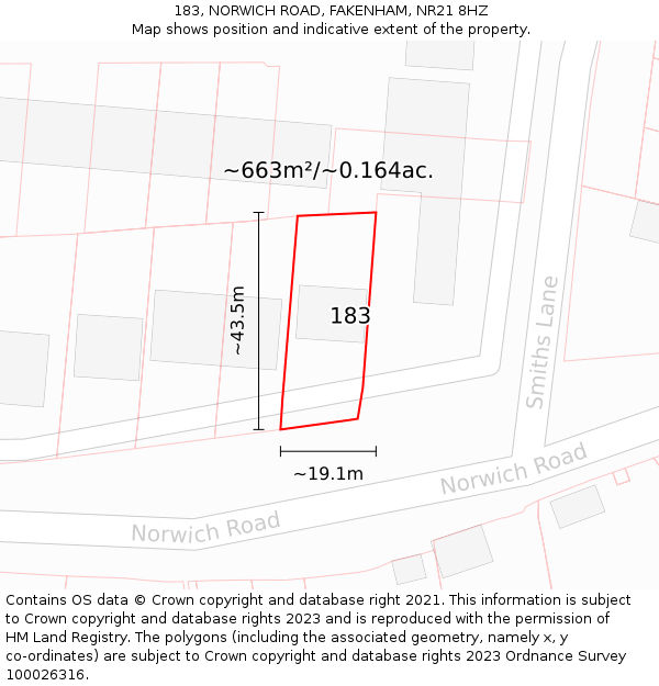 183, NORWICH ROAD, FAKENHAM, NR21 8HZ: Plot and title map