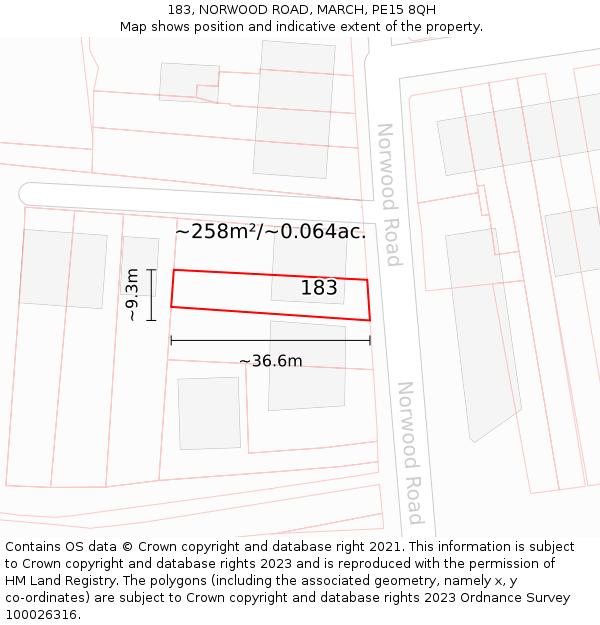 183, NORWOOD ROAD, MARCH, PE15 8QH: Plot and title map