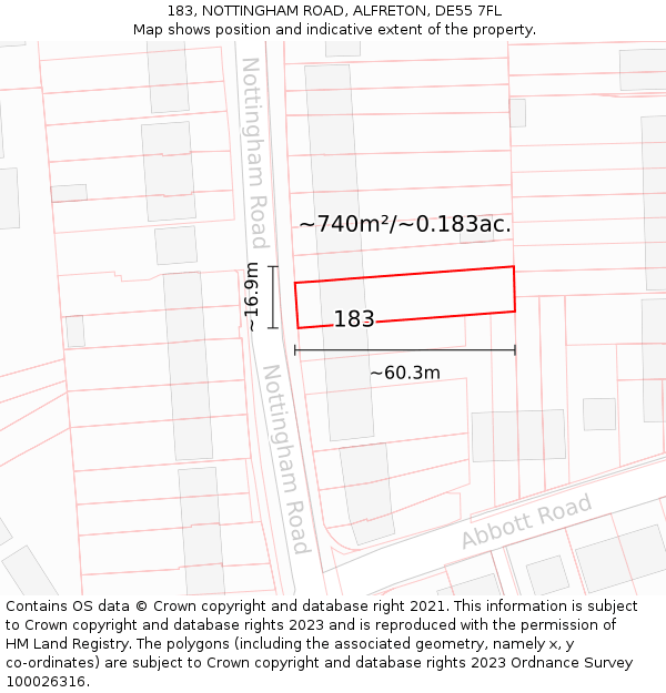 183, NOTTINGHAM ROAD, ALFRETON, DE55 7FL: Plot and title map