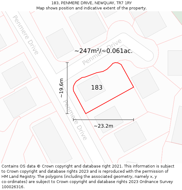 183, PENMERE DRIVE, NEWQUAY, TR7 1RY: Plot and title map