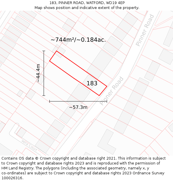 183, PINNER ROAD, WATFORD, WD19 4EP: Plot and title map