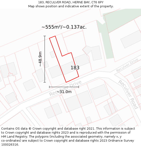 183, RECULVER ROAD, HERNE BAY, CT6 6PY: Plot and title map