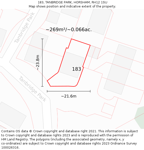 183, TANBRIDGE PARK, HORSHAM, RH12 1SU: Plot and title map