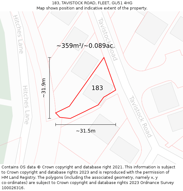 183, TAVISTOCK ROAD, FLEET, GU51 4HG: Plot and title map