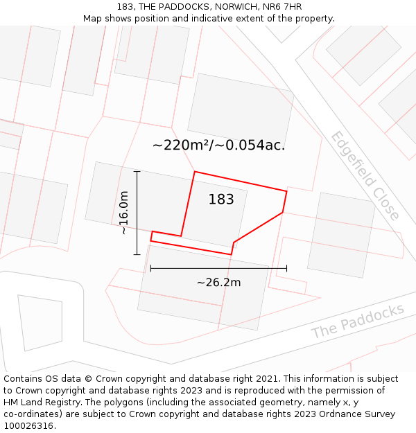 183, THE PADDOCKS, NORWICH, NR6 7HR: Plot and title map