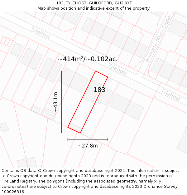 183, TYLEHOST, GUILDFORD, GU2 9XT: Plot and title map