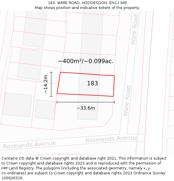 183, WARE ROAD, HODDESDON, EN11 9AF: Plot and title map