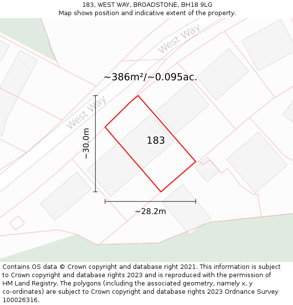 183, WEST WAY, BROADSTONE, BH18 9LG: Plot and title map