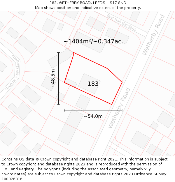 183, WETHERBY ROAD, LEEDS, LS17 8ND: Plot and title map