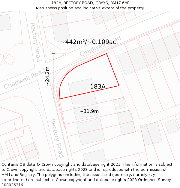 183A, RECTORY ROAD, GRAYS, RM17 6AE: Plot and title map