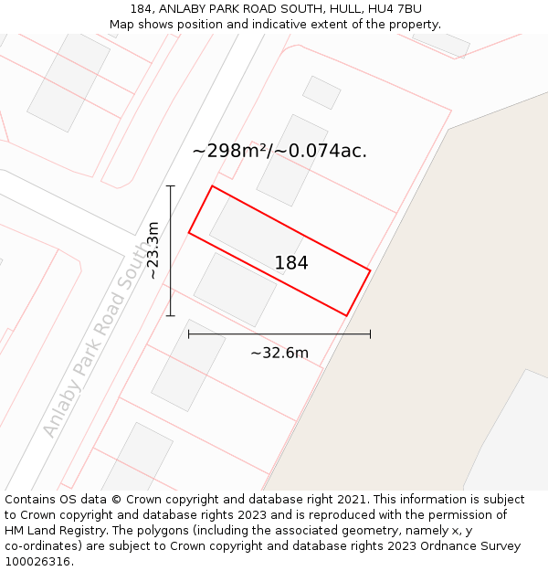 184, ANLABY PARK ROAD SOUTH, HULL, HU4 7BU: Plot and title map