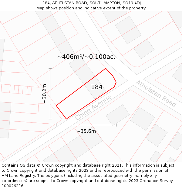 184, ATHELSTAN ROAD, SOUTHAMPTON, SO19 4DJ: Plot and title map