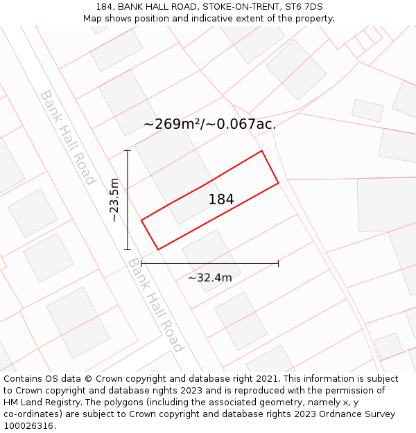 184, BANK HALL ROAD, STOKE-ON-TRENT, ST6 7DS: Plot and title map
