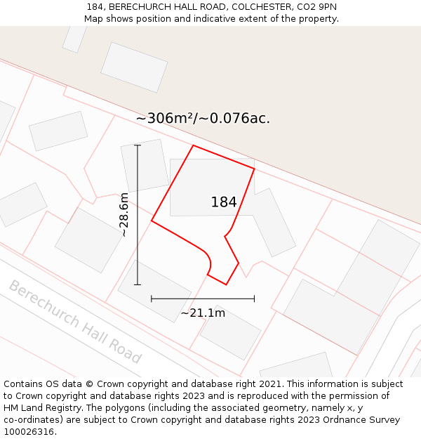 184, BERECHURCH HALL ROAD, COLCHESTER, CO2 9PN: Plot and title map