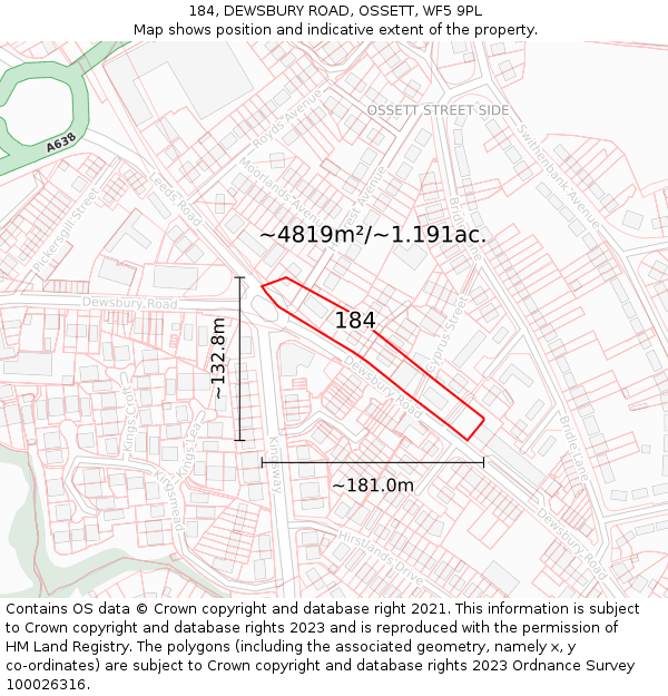 184, DEWSBURY ROAD, OSSETT, WF5 9PL: Plot and title map