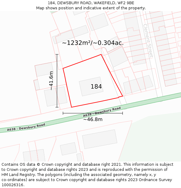 184, DEWSBURY ROAD, WAKEFIELD, WF2 9BE: Plot and title map