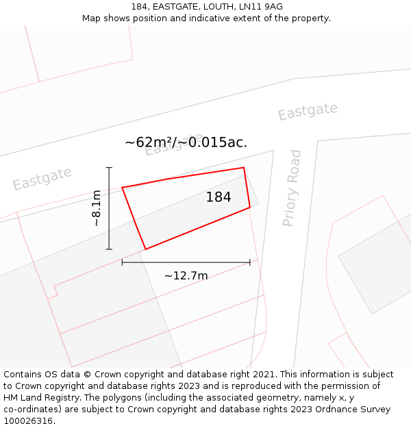 184, EASTGATE, LOUTH, LN11 9AG: Plot and title map