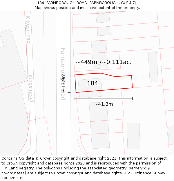 184, FARNBOROUGH ROAD, FARNBOROUGH, GU14 7JL: Plot and title map