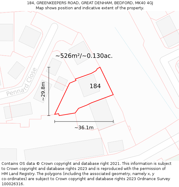 184, GREENKEEPERS ROAD, GREAT DENHAM, BEDFORD, MK40 4GJ: Plot and title map