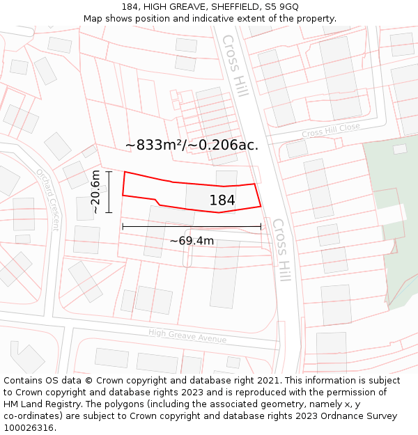 184, HIGH GREAVE, SHEFFIELD, S5 9GQ: Plot and title map