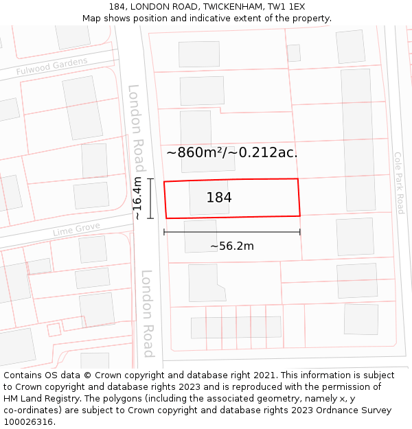 184, LONDON ROAD, TWICKENHAM, TW1 1EX: Plot and title map