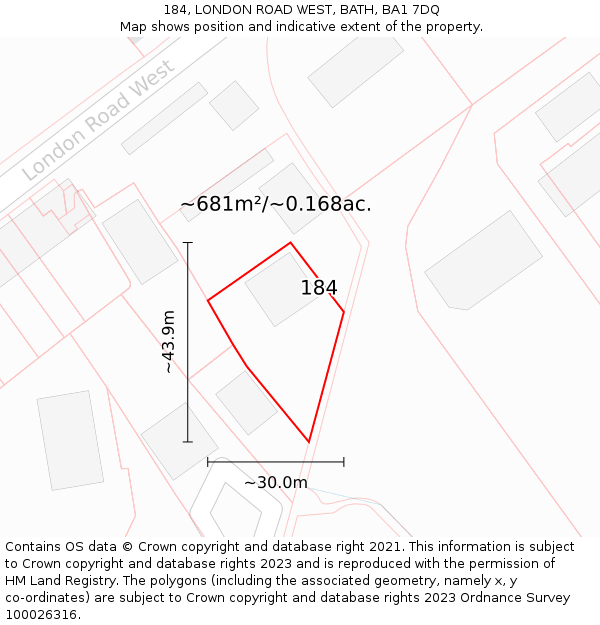 184, LONDON ROAD WEST, BATH, BA1 7DQ: Plot and title map