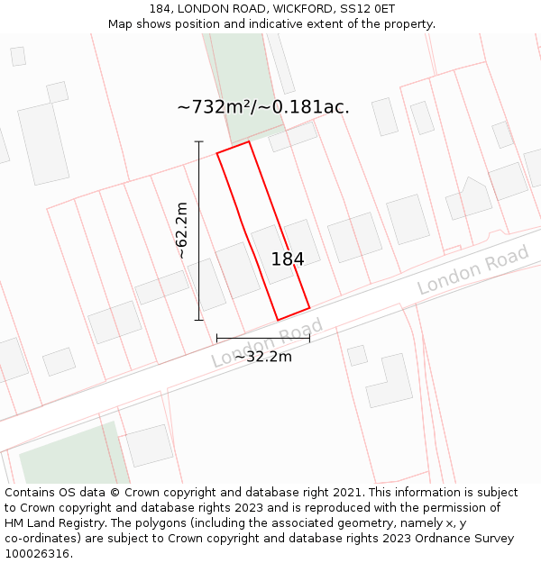 184, LONDON ROAD, WICKFORD, SS12 0ET: Plot and title map