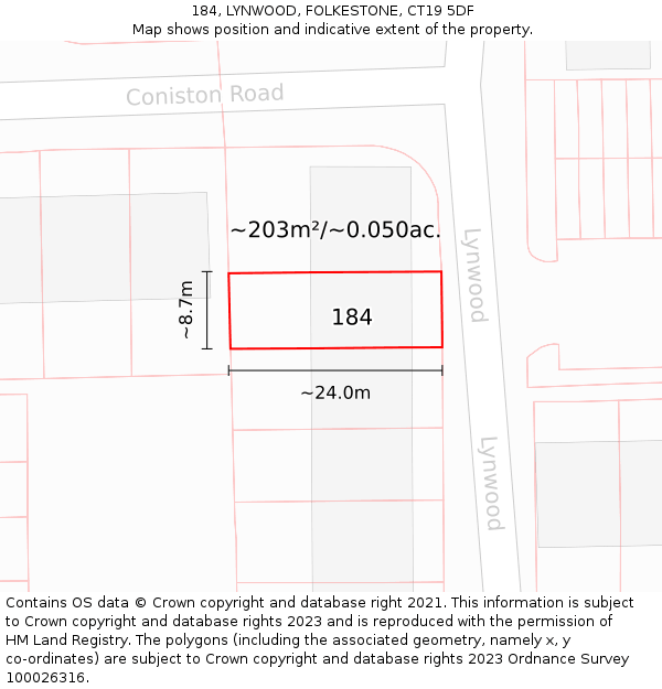 184, LYNWOOD, FOLKESTONE, CT19 5DF: Plot and title map