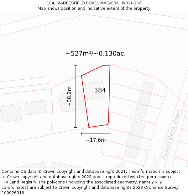 184, MADRESFIELD ROAD, MALVERN, WR14 2NS: Plot and title map