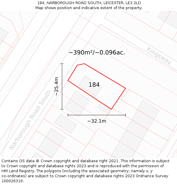 184, NARBOROUGH ROAD SOUTH, LEICESTER, LE3 2LD: Plot and title map