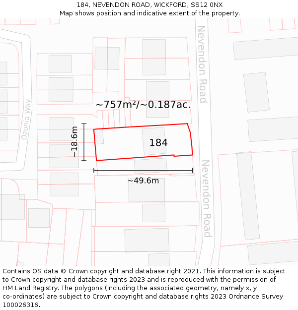 184, NEVENDON ROAD, WICKFORD, SS12 0NX: Plot and title map