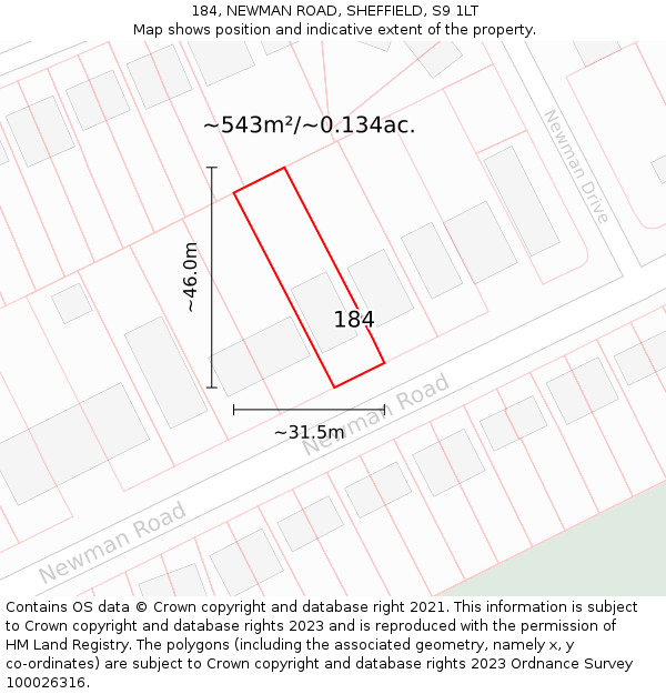 184, NEWMAN ROAD, SHEFFIELD, S9 1LT: Plot and title map