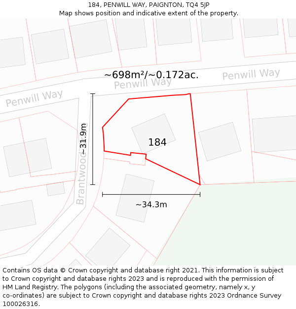 184, PENWILL WAY, PAIGNTON, TQ4 5JP: Plot and title map