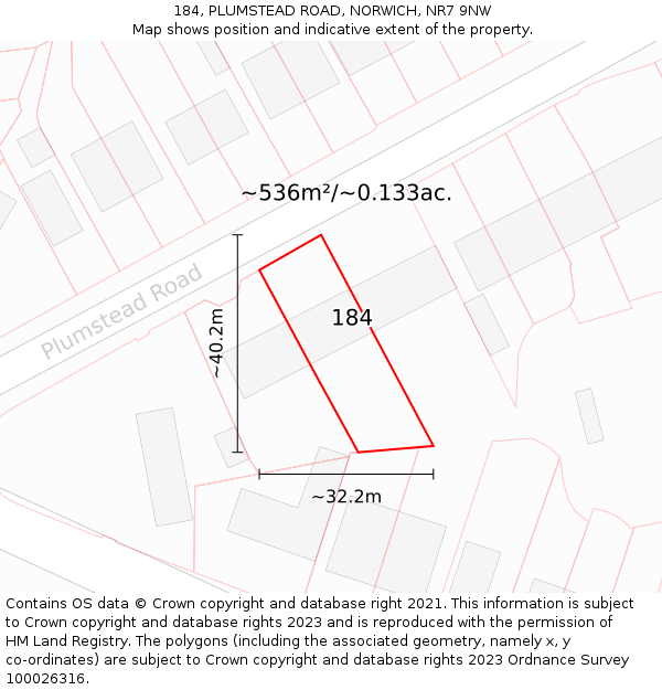 184, PLUMSTEAD ROAD, NORWICH, NR7 9NW: Plot and title map