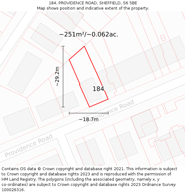 184, PROVIDENCE ROAD, SHEFFIELD, S6 5BE: Plot and title map