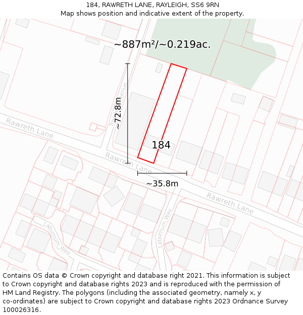 184, RAWRETH LANE, RAYLEIGH, SS6 9RN: Plot and title map