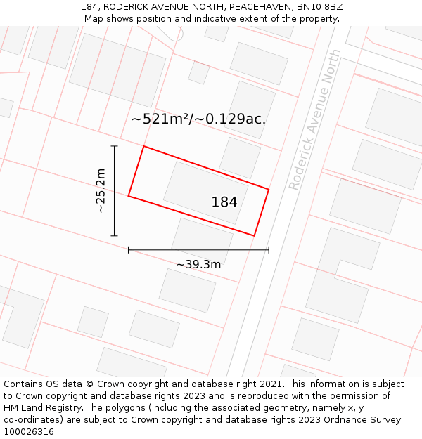 184, RODERICK AVENUE NORTH, PEACEHAVEN, BN10 8BZ: Plot and title map