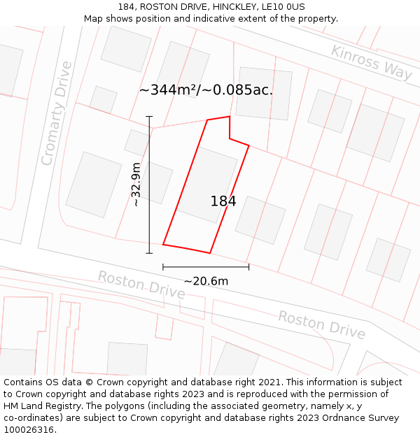 184, ROSTON DRIVE, HINCKLEY, LE10 0US: Plot and title map