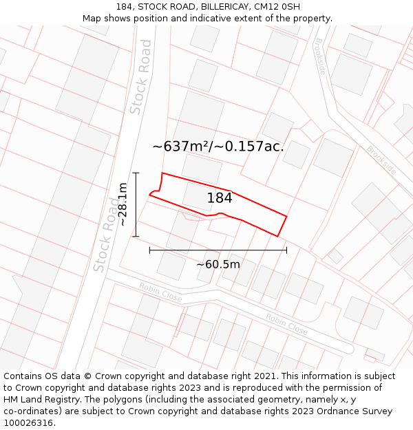 184, STOCK ROAD, BILLERICAY, CM12 0SH: Plot and title map