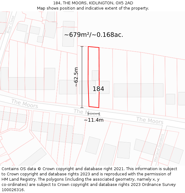 184, THE MOORS, KIDLINGTON, OX5 2AD: Plot and title map