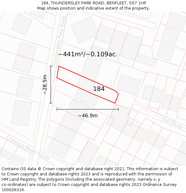 184, THUNDERSLEY PARK ROAD, BENFLEET, SS7 1HP: Plot and title map