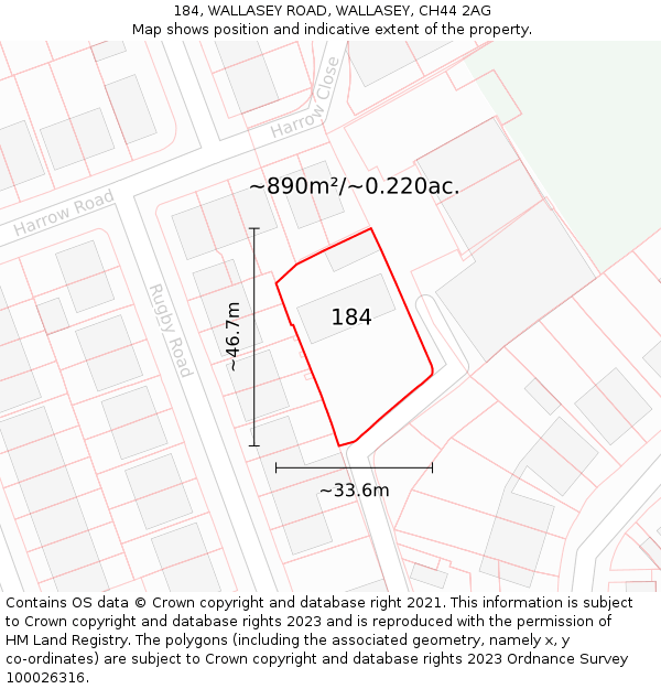184, WALLASEY ROAD, WALLASEY, CH44 2AG: Plot and title map